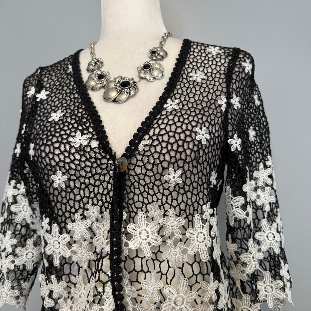 Rabbit Rabbit Rabbit Designs Black White Floral Sheer Lace Jacket - Picture 2 of 7